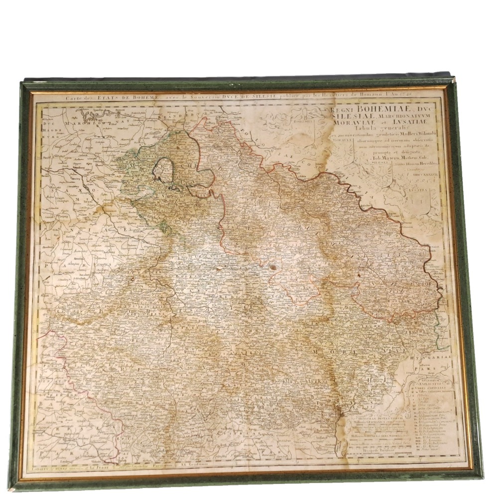 Antique 1748 Homann Heirs Map Regni Bohemiae Bohemia Silesia Moravia Framed